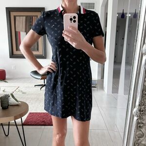 Tommy Hilfiger Navy Blue / White Printed Mini Polo Dress Cotton Size S /P